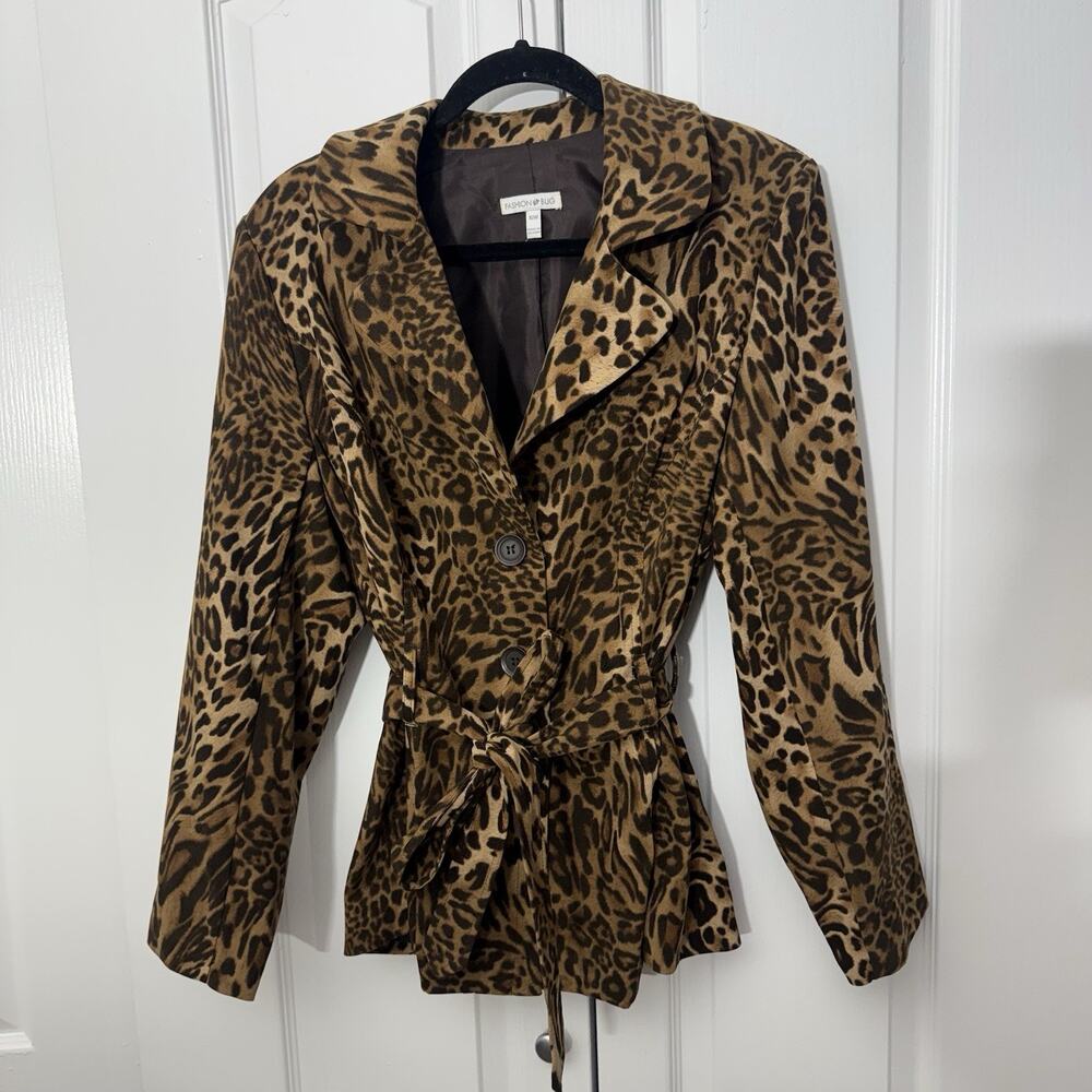 Fashion Bug Leopard Print Belted Jacket Women’s 16W Y2K Mob Wife Suede Feel